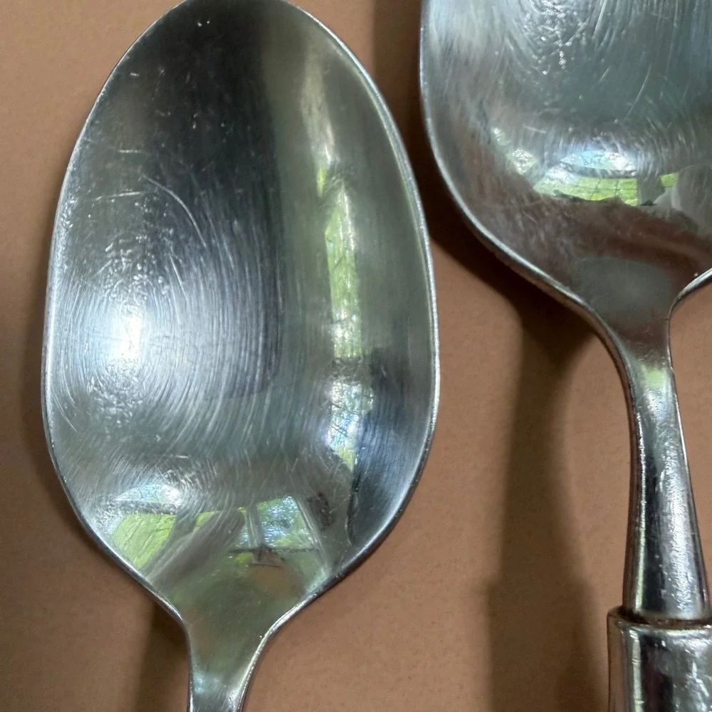 Oneida Act 1‎ Stainless Table Soup Spoons Set of 5 Glossy Silver Heirloom Cube